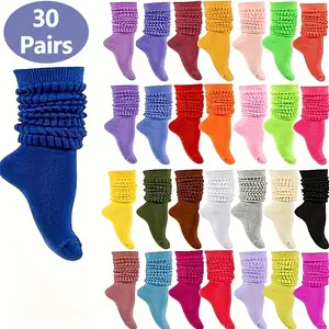 30 Pairs Multicolor Crew Socks, Folded Design, Stylish Versatile, Rich Color Options, Essential for Women's Casual Wear Womenswear Bridal Everyday Pleated Fashion