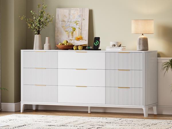 TOKSOM 9 Drawer Large White Dresser for Bedroom,62.9"Long Chest of Drawers with Deep Drawers,Modern Wooden Storage Dresser for Closet,29.5" Tall TV Stand for Living Room,Hallway,Entryway