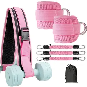 Hip Training Belt Ankle Cuffs Set Multi Purpose Fitness Straps for Gym Cable Machine Exercise
