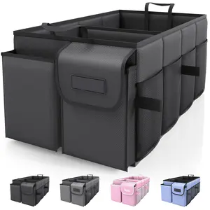 Black Trunk Organizer for Car - Foldable SUV & Sedan Organizer with 2 Compartments, 21.3"×12.6"×10.6"