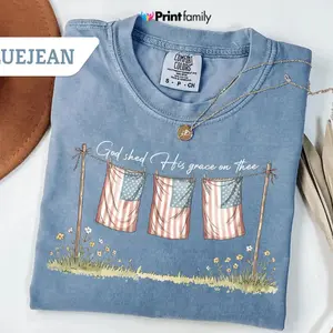 Comfort Colors God Shed His Grace On Thee Shirt, 4th of July T-Shirt, American Flag Tee, USA Shirt Independence Day Gift, Patriotic Shirt - Printfamily