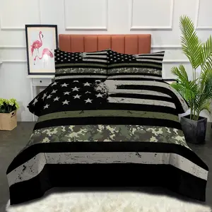 American Flag Print Bedding Set, 1 Count Comforter & 1/2 Counts Pillowcase without Filler, Soft Comfortable Bedding Set for Home Bedroom, Quilt Cover Set