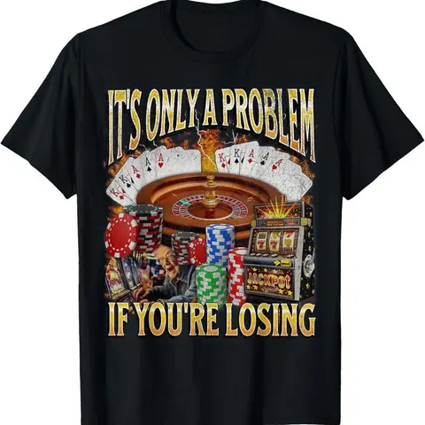 Men's Classic Cotton Short-Sleeve T-Shirt - Soft, Fade-Resistant, Casual Fit, Graphic Funny Gambling Digital Print, All Seasons Menswear Top, Ideal Novelty Gift