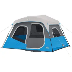 CORE Instant Cabin Tents with LED Lights 6/9/12 Person Family Multi Room Lighted Pop Up Tents for Camping with Storage Pockets & Built-in LED Lighting