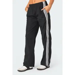 Striped sports pants for women, elastic-waist wide-leg retro cute parachute pants for women, high-waisted striped casual pants for women, bottomsGARMENTARY