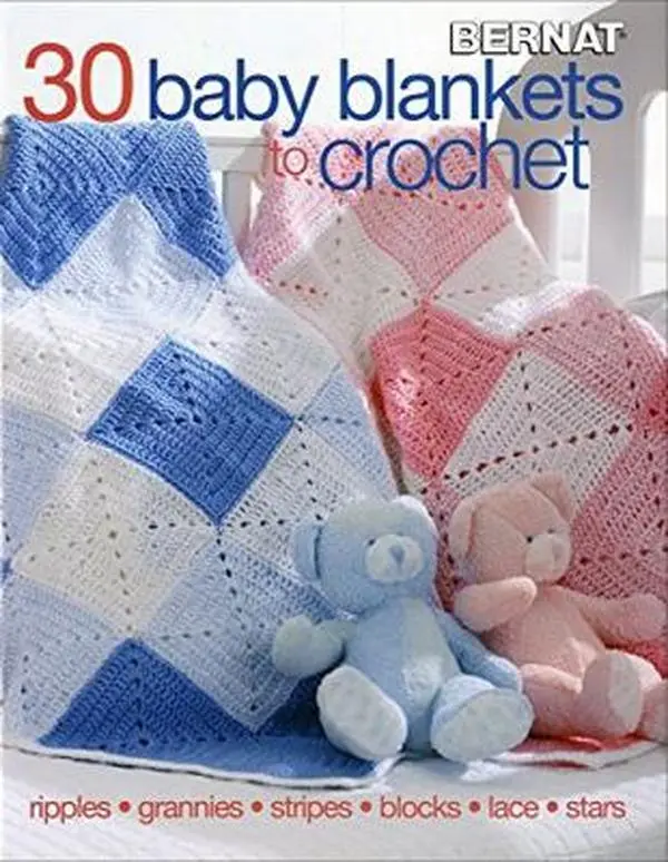 USED Book - 30 Baby Blankets to Crochet-30 Adorable Designs with Endless Techniques Including Ripple Stitches, Granny Squares, Colorwork Stripes and Blocks, Lace Textures, and More by Bernat (Paperback) - english