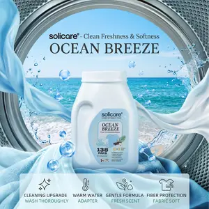 Solicare-Ocean Breeze-6 in 1 Stain Fighting Odor Eliminating Ocean Breeze 138 Paks Multi-Chamber HE Compatible Laundry Detergent Pods for All Washing Machines