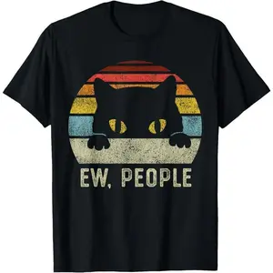 100% Cotton Ew People Retro Cat Funny Vintage Anti Social Introvert T-Shirt Menswear Top shirts women