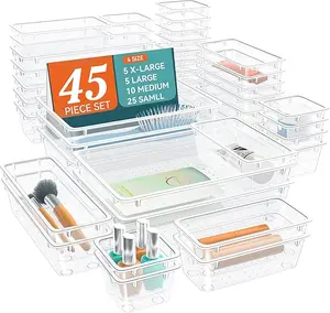 Drawer Organizers 45 PCS Plastic Drawer Organizer Bins 4 Sizes (3x3", 6x3", 9x3", 9x6") Bathroom, Kitchen, Office Storage Containers Boxes Multicolor