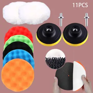 Buffing and Cleaning Tools Set - 11PCS 6-inch Sponge Polishing Pad, 2 White Buffer Cap, 2 M14 Drill Bit Adapter, 2 Hook Shaped Spare Pad for Car Care, Home Cleaning, and Polishing Tasks