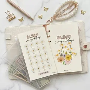 New A5 $5,000 Savings Challenge with Zip Envelopes Floral Design for Financial Goal Tracking