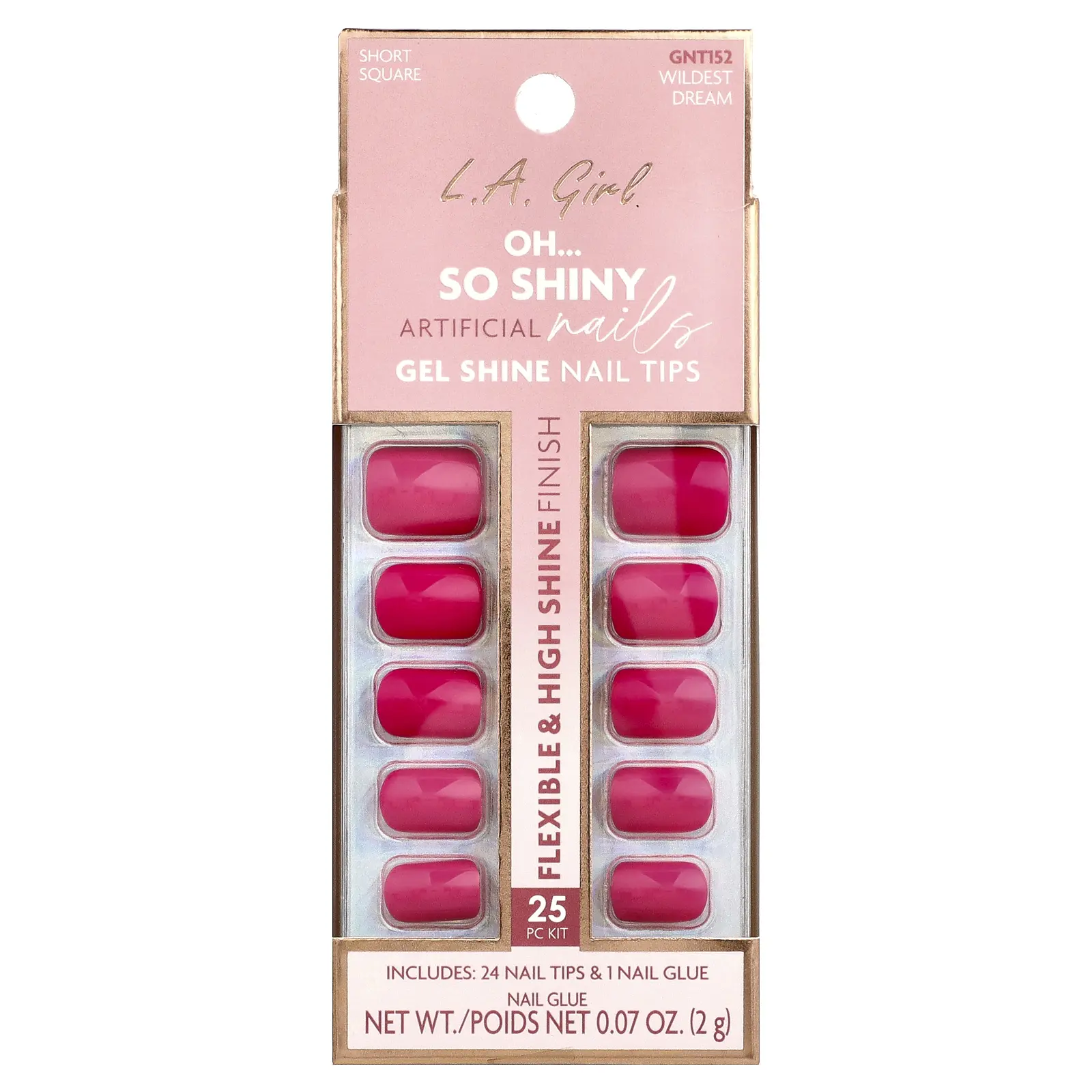 L.A. Girl Oh So Shiny Artificial Nails, Gel Shine Nail Tips, GNT152 Wildest Dream, 25 Piece Kit