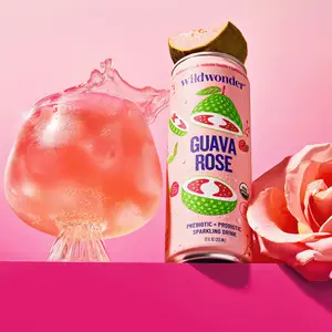 wildwonder Sparkling Probiotic Drink For Gut Health & Immune Support, Guava Rose, 5 G Prebiotic Fiber, Live Probiotics, Organic, Vegan, Low Sugar, 12 Oz Can, As Seen on Shark Tank