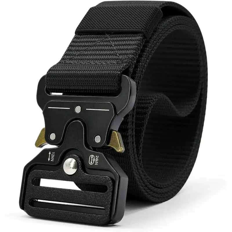 Men's Heavy Duty Tactical Belt - Military Nylon Twisted Straps, 1-Second Lock Quick-Release Buckle, V-Ring Attachment, Cool All-Day Wear - Men's Accessories, Tactical Accessories - For Hiking, Outdoor Work - Black, Green