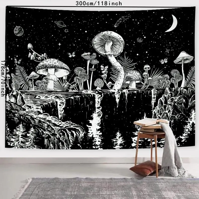 Mushroom Pattern Tapestry, Durable Decorative Tapestry, 1 Count Aesthetic Wall Hanging Decor, Wall Hanging Ornament for Home Living Room Bedroom Office Decor, Decoration, Bedroom Dorm Decor