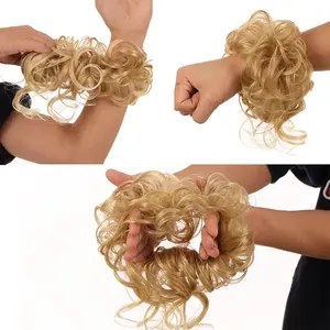 [bun1] Synthetic Messy Bun Hair Scrunchie with Long Strands Lazy Style Voluminous Natural Looking Updo Easy Elastic Tie Hairpiece for Women