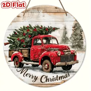 Vintage Farmhouse Style Red Truck Snow Scene Wall Decor for Indoor and Outdoor Holiday Celebrations