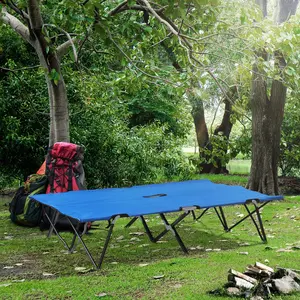2 Person Folding Camping Cot for Adults 50" Extra Wide Portable Sleeping Cot with Carry Bag Elevated Camping Bed Beach Hiking Blue 600D Oxford Fabric 300 lbs Capacity