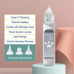 Portable Electric Baby Aspirator Baby Nose Sucker Nose Cleaner For Infants 3 Suction Levels Low Noise Anti-Backflow Built-In Battery Colorful Light 10 Soothing Music With Storage Case 3pcs