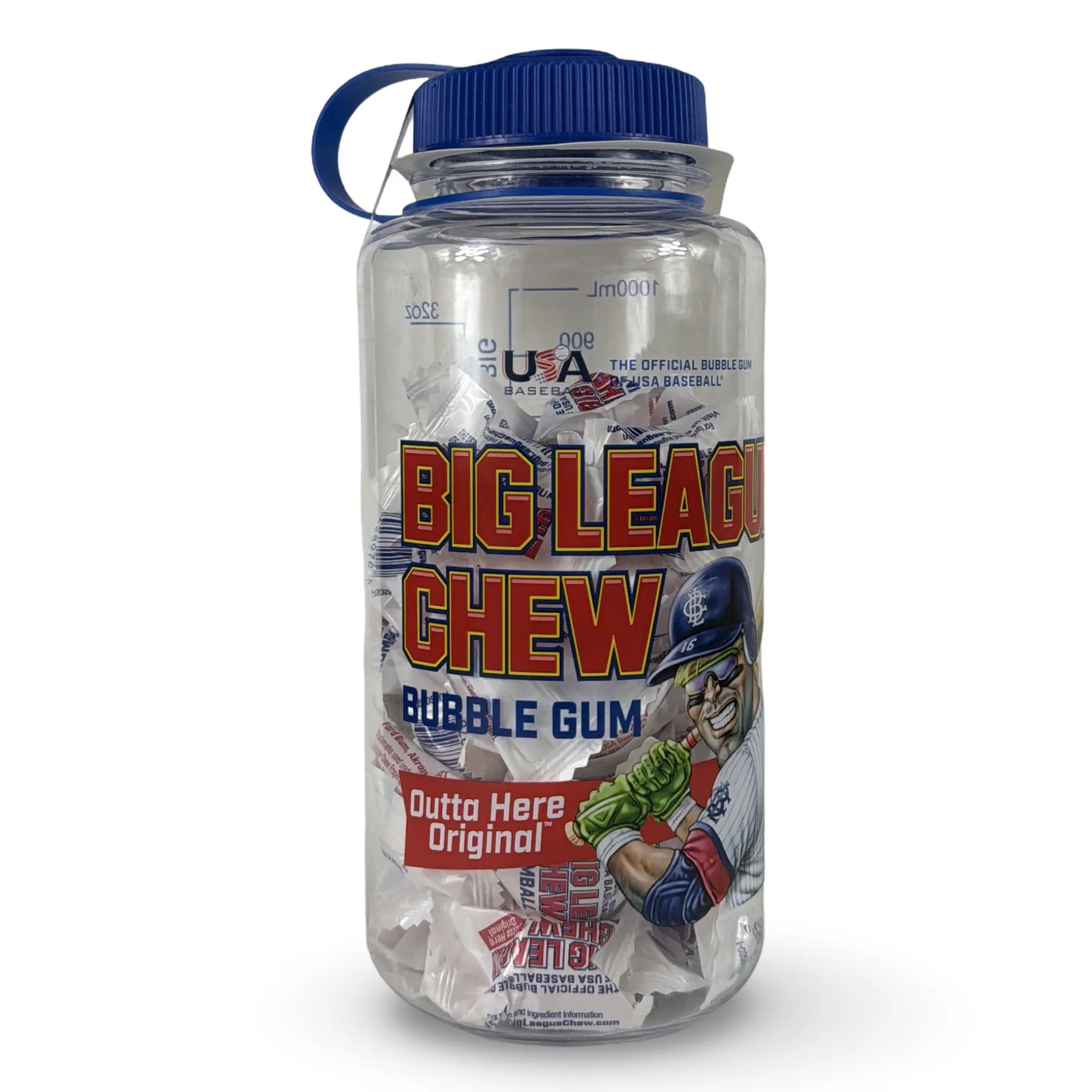 Big League Chew Reusable 32 oz Water Bottle Filled with Assorted Gumballs Fun Sports-Themed Candy Gift