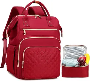 Lunch Backpack for Women, 15.6 inch Laptop Backpack with Insulated Cooler Lunch Bag Set for Lunch Box Work Backpack for Travel Nurse Teacher, Red