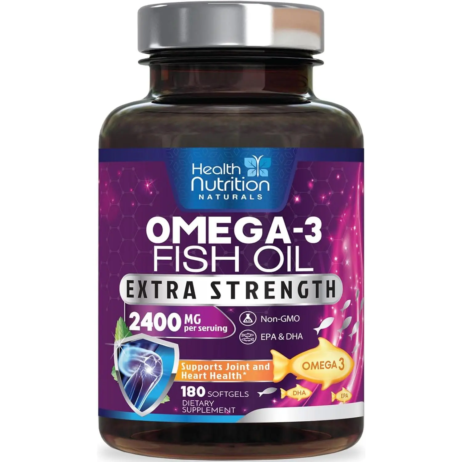 Omega 3 Fish Oil Supplements 2400mg Triple Strength EPA DHA Fatty Acids Natural Heart Brain Joint Immune Support Wild Caught Bottled in USA Daily Cardiovascular Wellness Care