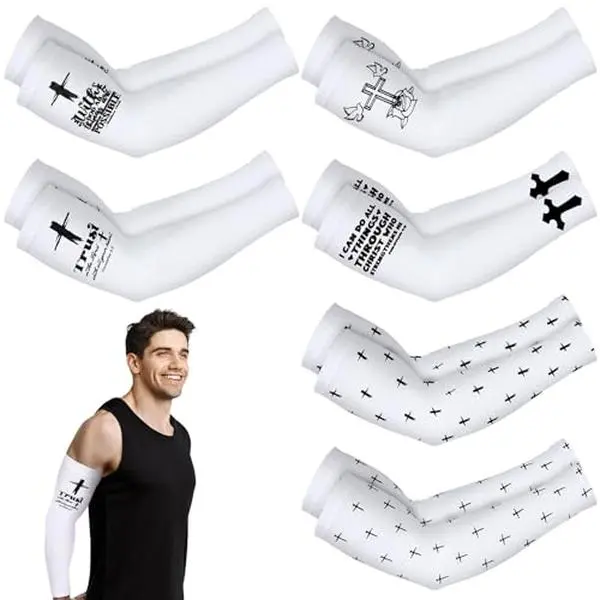 6/10Pairs Cross Football Arm Sleeve for Summer Christian Cooling Arm Sleeves with Bible Verse Protection Arm Sleeves for Men Women Youth Football Baseball Basketball Running Cycling Outdoor Activities