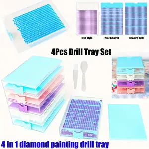 Diamond Painting Accessories Set, 4-In-1 Diamond Art Tools Kit with Brushes, Drill Trays, Spoons, Butterfly Plugs, Free Combination Options