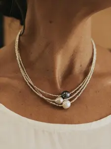 3-piece Retro Artificial Pearl Handmade Bead Layered Necklace for Women, Simple and Elegant Temperament, Party Vacation Banquet Necklace Set, String Pearls