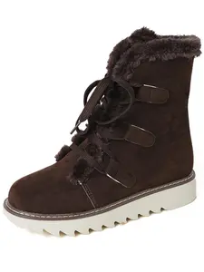 Women's Fashionable Solid Color Lace Up Ankle Boots, Casual Warm Thick Sole Boots for Winter, Female All-match Trendy Shoes for Daily Wear