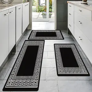 3pcs Creative Geometric Design Pattern Kitchen Carpet Set Comfortable, Perfect for Laundry, Bedroom, Corridor, Bathroom, Thick High Quality Soft Flannel Material, Room Decoration, Rug Set kitchen carpet