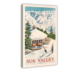 Sun Valley Idaho Mount Baldy Vintage Ski Canvas Poster Wall Art Decoration For Home Bedroom Office Living Dorm Room Decor Boys Girls Gift