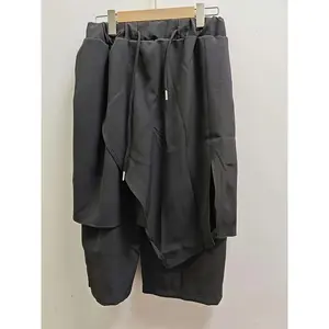 Men'S Designer Flared Casual Pants - Black Asymmetrical Wide-Leg Skirt Style, Non-Stretch Fabric, Perfect for Parties and Events