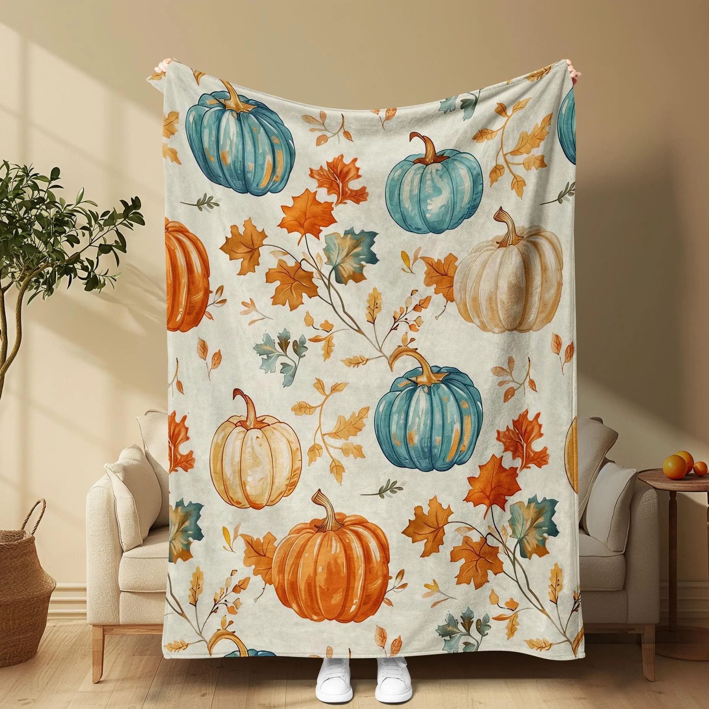 Pumpkin Pattern Blanket, Soft Comfortable Throw Blanket, Cool Bedroom Bedding Blanket, Warm Napping Blanket for Home Office Travel Camping