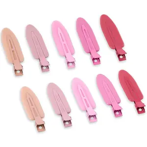 10 count Creaseless No Crease No Bend Flat Hair Clips For Styling Non Slip Makeup Clips For Women Salon Hairstyle, Pink Rose Red