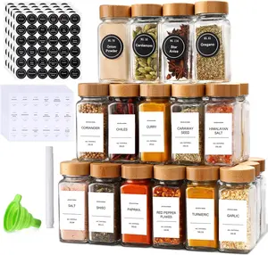 24-Piece Glass Spice Jars with Bamboo Lids, Labels, Rack and Containers, Kitchen Seasoning Organizer Canister Set for Cabinet