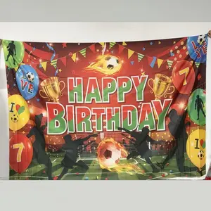 Soccer Themed Happy Birthday Party Backdrop, 1 Count Football Pattern Birthday Party Decoration, Photo Background, Wall Decoration, Home Decor, Party Decorations Banners, Banners, Party Decoration Supplies