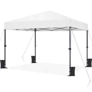 Costoffs 10x10ft Pop-Up Canopy Tent with Wheeled Storage Bag, Height Adjustable 5.6 to 8.7ft, Complete Accessory Kit with Sandbags and Stakes, Water-Resistant Oxford Fabric for Beach/Backyard/Picnic/Outdoor Gatherings