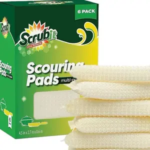 ScrubIt Non-Scratch Scouring Pads for Cookware and Utensils 6 Count Multi-Purpose Cleaning Pads 4.5in x 2.7in x 0.6in