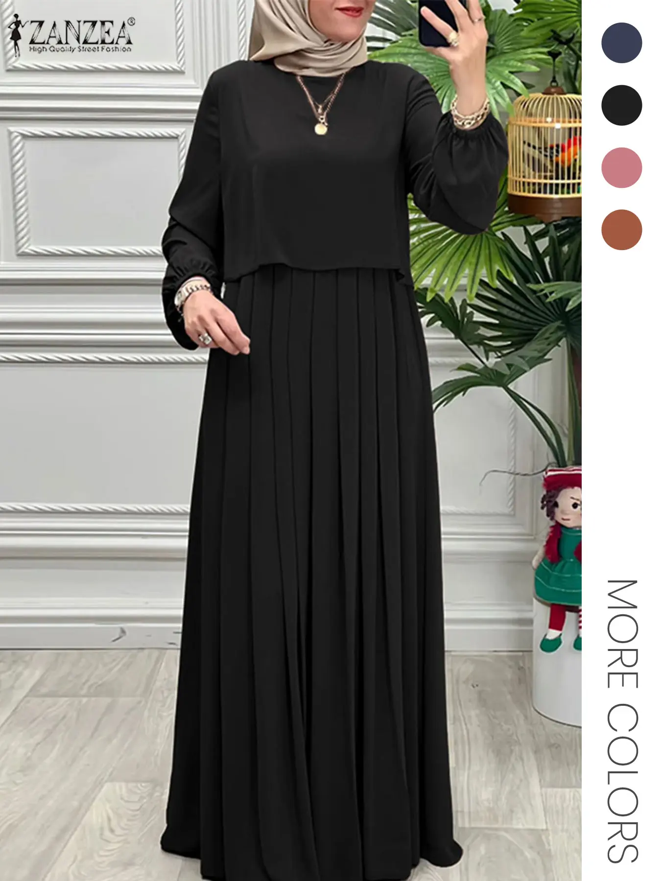 Women's Long Robe, Spring & Fall Fashion, Long Sleeve A-Line Dress, Modest Style Dress, Casual Wear for Middle Eastern Ladies, Hijabi Cute Dresses, Stylish and Comfortable, Modest Muslim Outfits, Modest Muslim Clothing