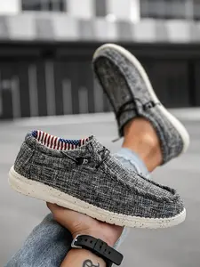 Men's Slip-Resistant Casual Loafers, Front Strap Design, No Tie Shoes, Lightweight Comfortable Outdoor Shoes, Breathable Fabric Flat Boat Shoes, Walking Shoes, Footwear