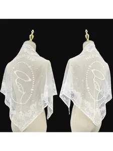 Fashionable Virgin Mary Embroidered Triangle Headscarf Tignon Scarf Women's Lightweight Ethnic Print Shawl Bandana Silk Scarf Wrap Floral Print Shawl