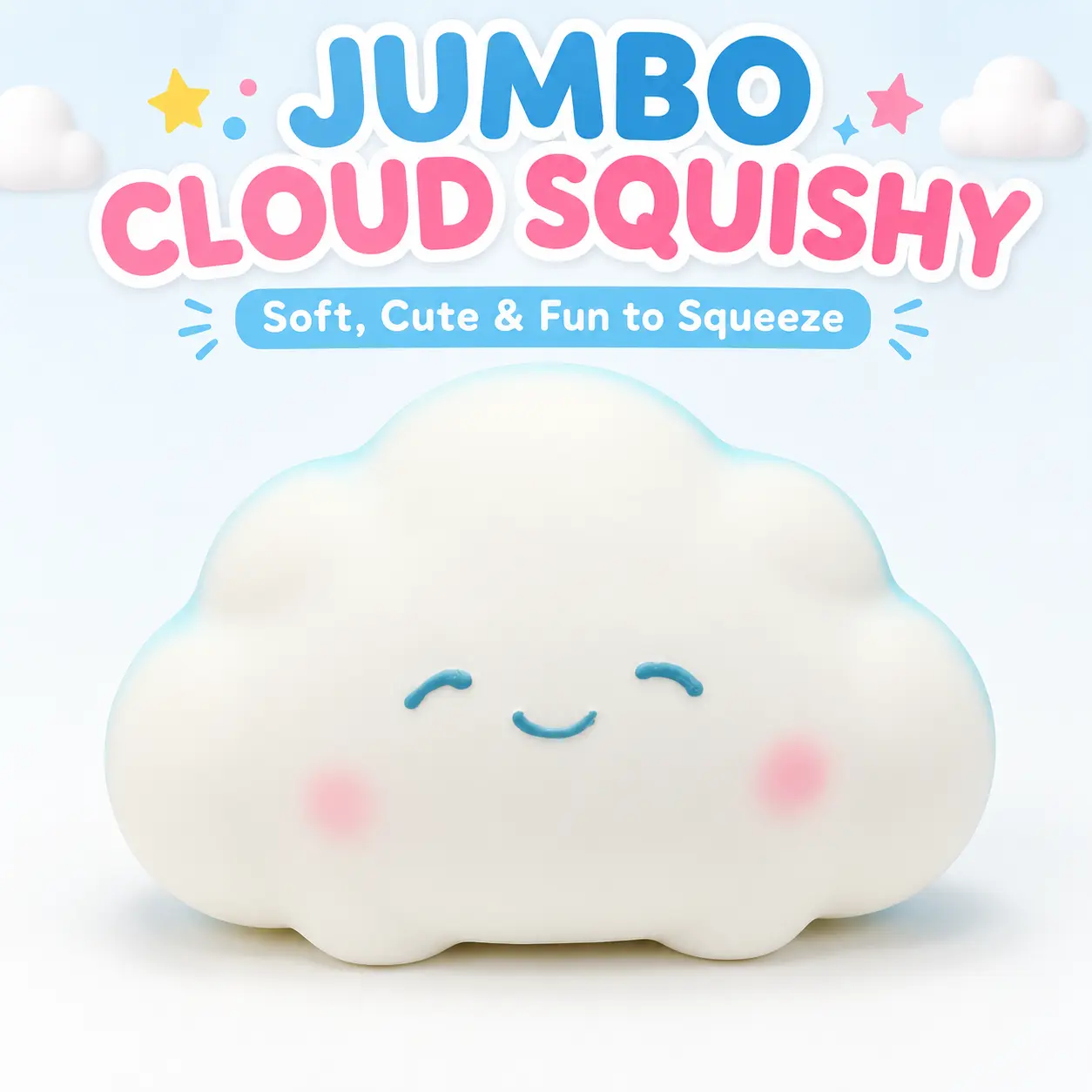 Jumbo Squishy Cute Cloud Squeeze Toy, 15CM Soft TPR Sensory Stress Relief Fidget Toy, Smiling Cloud Desk Toy for Adults and Kids, Office, Home and Fun Gifts