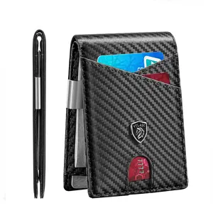 Slim RFID Blocking Men's Wallet  VTLASK Carbon Fiber Slim Leather Wallet Minimalist Bifold Wallet with RFID Protection EDC wallet anti-theft rfid present formen men slim rfid leather bifold wallet ultra-thin rfid