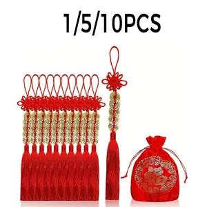 Chinese Feng Shui Copper Coins Set with Lucky Charms, Ancient I Ching Coins for Prosperity, Good Luck, Wealth, and Success, Hanging Home Ornaments Decorative Traditional