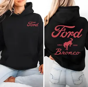 Ford Bronco Red Since 1966 Hoodie Black, Front Chest Logo Back Graphic Print, Unisex Casual Streetwear Pullover for Men Women Gift