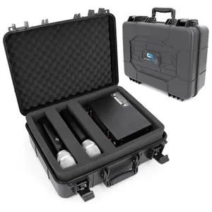 CASEMATIX Hard Shell Wireless Microphone Case with Dual-Layer Foam Trays & Built-In Carry Handle for Shure & Sennheiser Mics Receivers Transmitters Bodypacks Cables