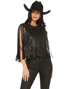 Idyllwind Women's Arlene Studded And Fringe Faux Leather Vest - Iwho25v3-Blk