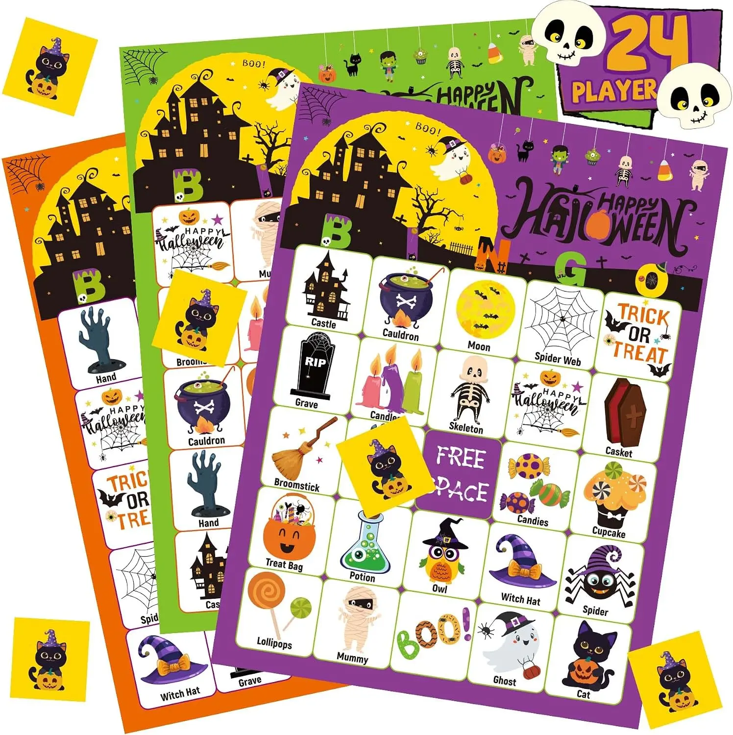Halloween Bingo Game for Kids, 24 Bingo Cards, Fun Halloween Party Game for Kids, Teens & Adults, Family Halloween Activity, Classroom Party Game & Party Favor