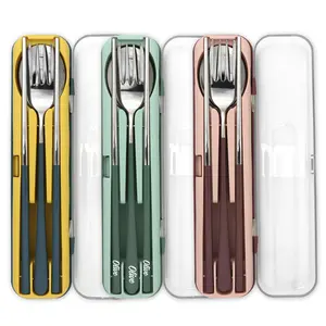 Forked Again Reusable Personalized Portable Cutlery Box Set w/ Chopsticks and Clear Flip Top Lid for Eating on the Go, Lunch at Work, Camping, and Travel